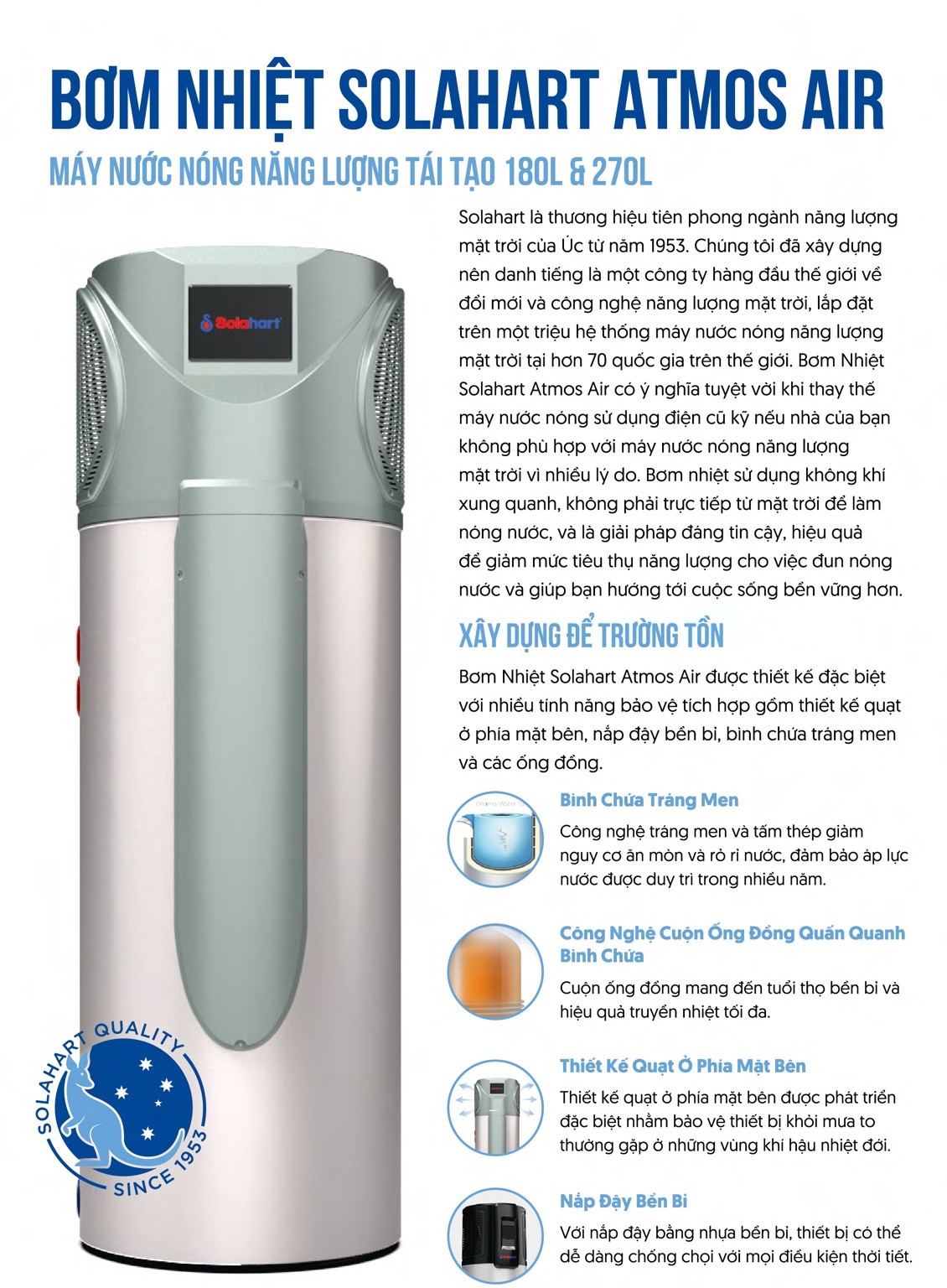 Nước nóng trung tâm heatpump Solahart - Giải pháp gia nhiệt nước nóng cho biệt thự-gia đình